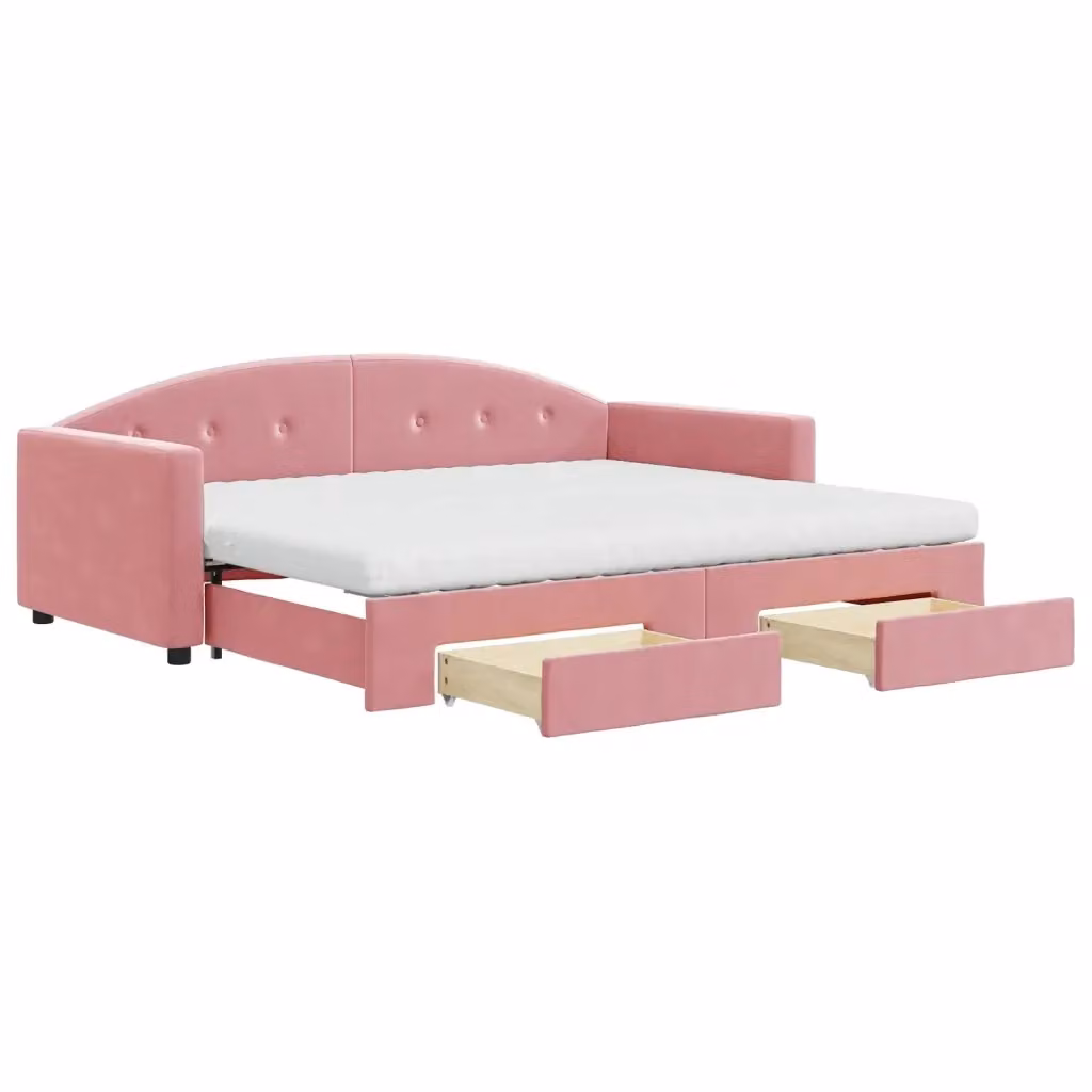 Divano Letto Estraibile con Cassetti in Velluto Rosa vidaXL L/P/H: 90 x 200 cm – 2