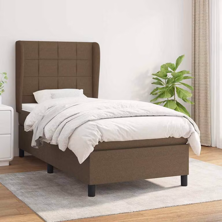 vidaXL Giroletto a Molle con Materasso Ibrido in Tessuto Marrone e Bianco L/P/H: 90 x 190 cm