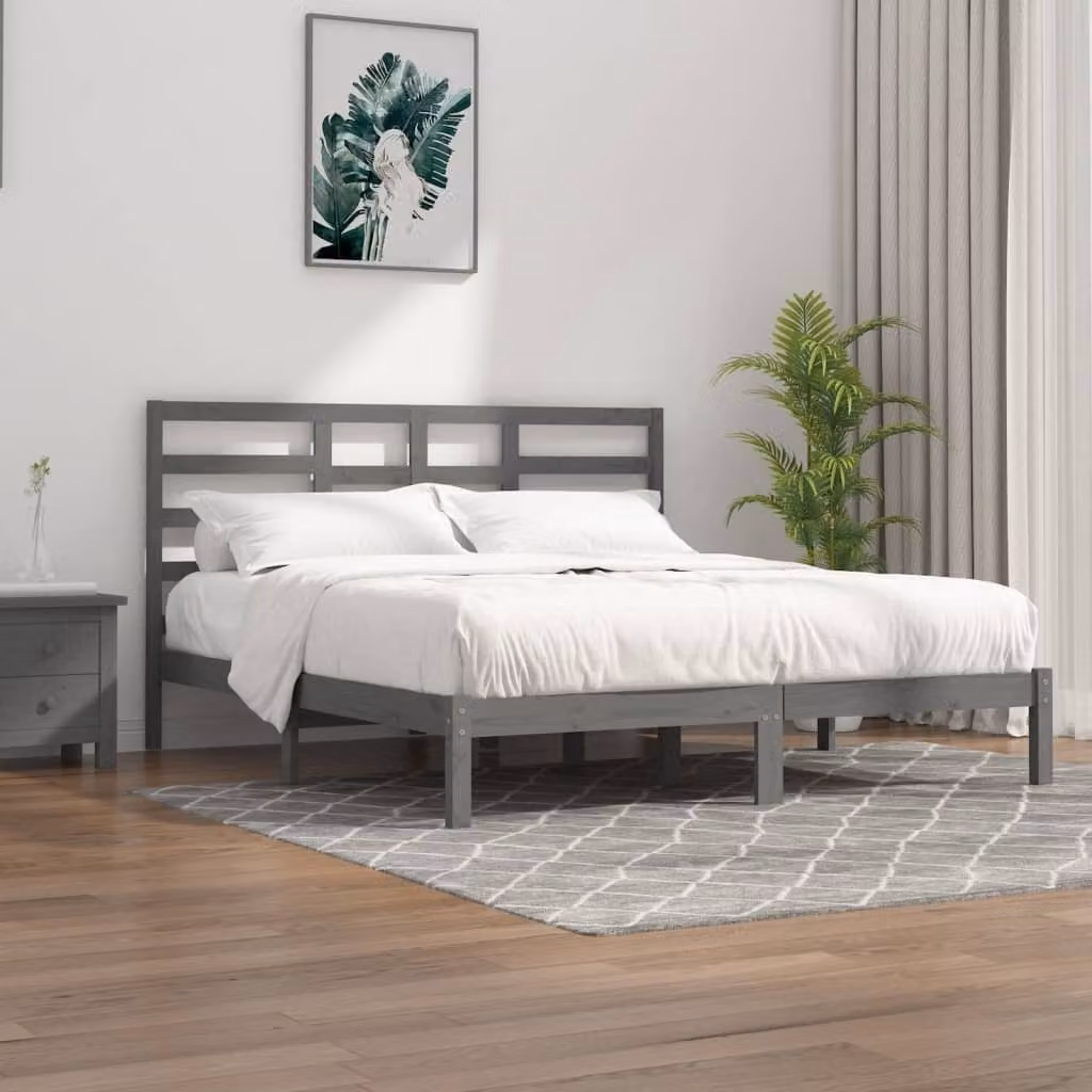 The Living Store Letto in legno massiccio grigio 200x200 cm