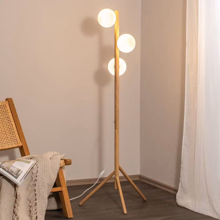 Lampada da terra Estera TK Lighting, Legno chiaro, Soggiorno / Sala da pranzo, Legno, Lampada da terra