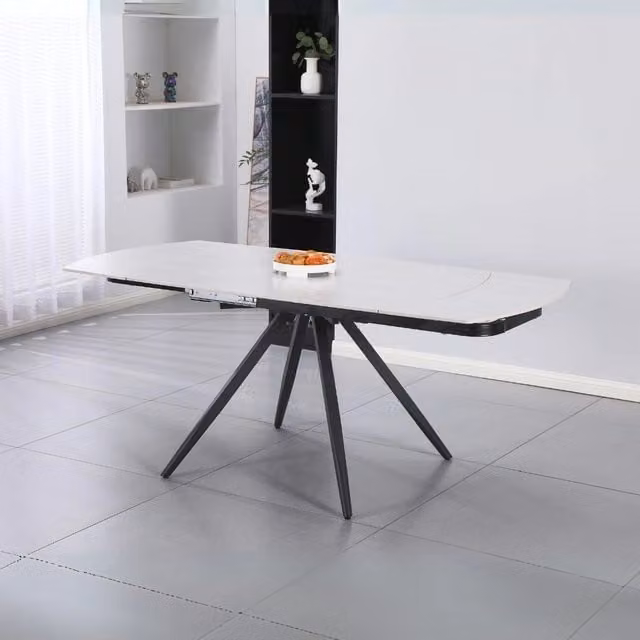 Tavolo girevole allungabile Kitti con piano in ceramica effetto marmo larice beige 120x88x76H
