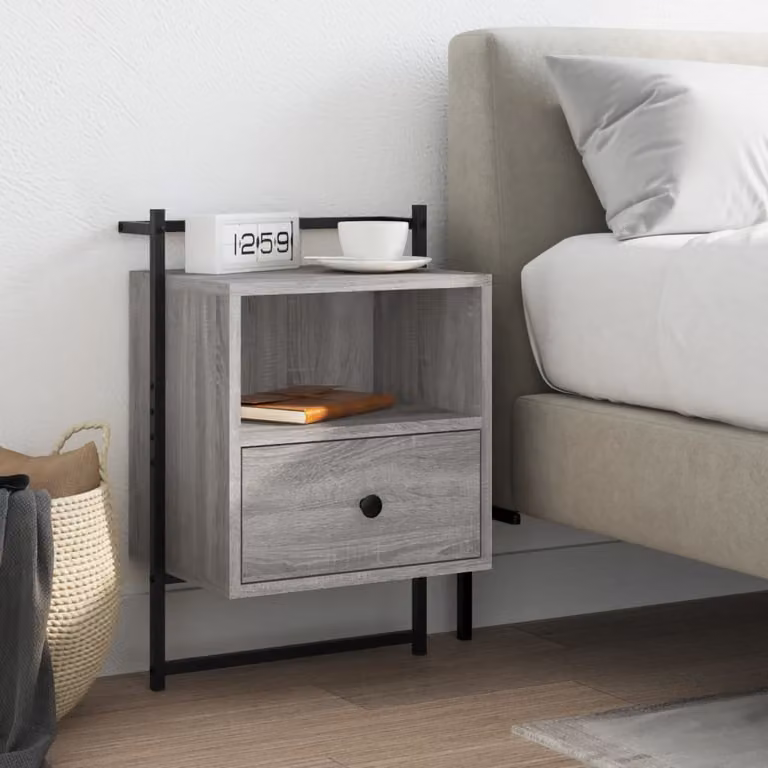 Comodino a muro vidaXL Grigio Moderno in Legno e MDF L: 40 cm, P: 30 cm, H: 61 cm