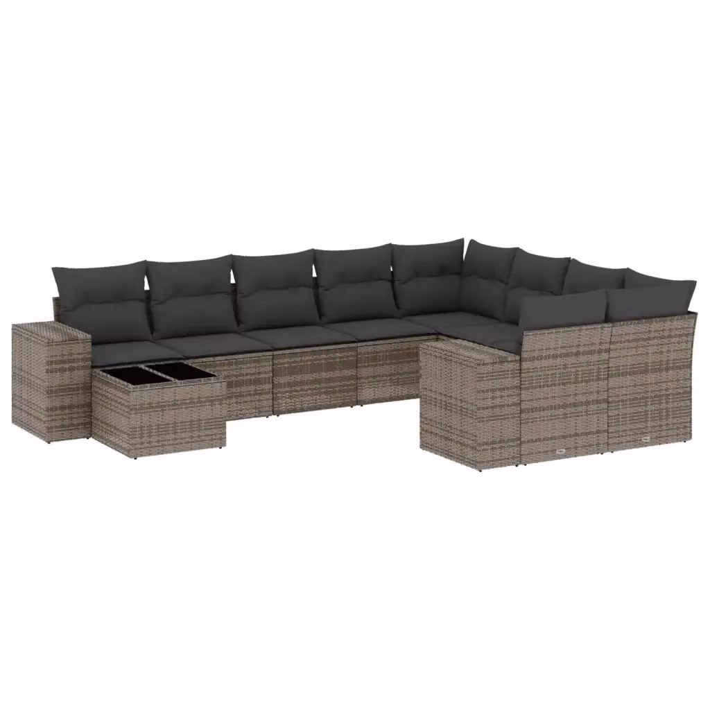 vidaXL Set Divano da Giardino a L 10 pz con Cuscini Grigio in Polyrattan e Tavolino da Caffè – 2