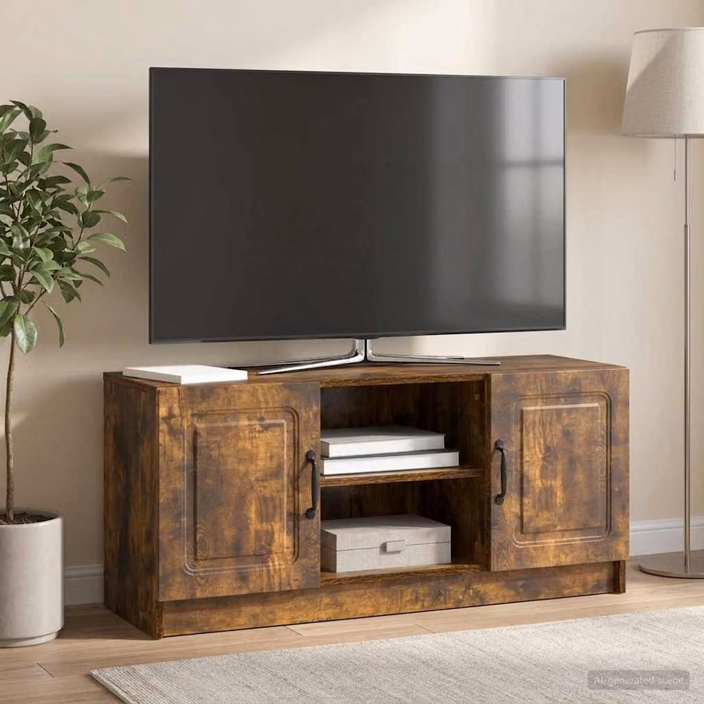Mobile TV vidaXL in legno ingegnerizzato Rovere Fumo, design moderno, L 102 x P 34,5 x H 47 cm