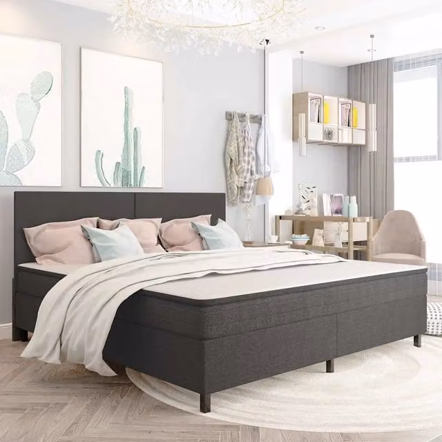 Letto matrimoniale | Letto per adulti | Letto a Molle Grigio in Tessuto 200x200 cm
