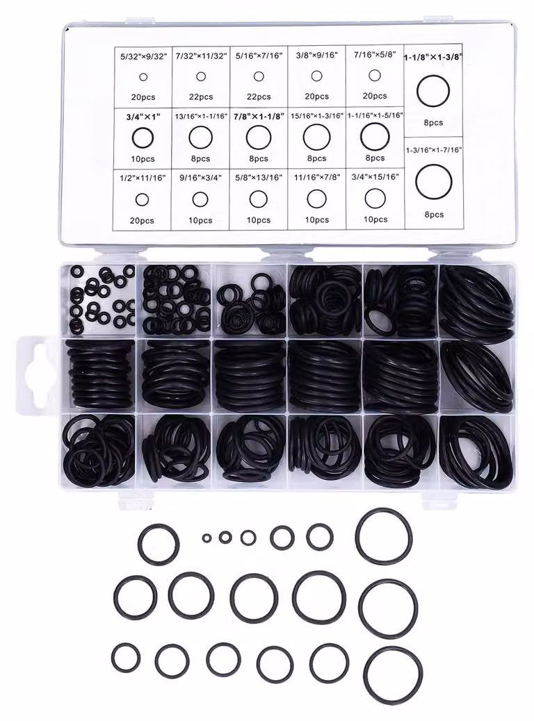 Kit di accessori per guarnizioni O-ring, rondelle in gomma e altri elementi di tenuta, composto da 222 pezzi, adatto per tubazioni e veicoli