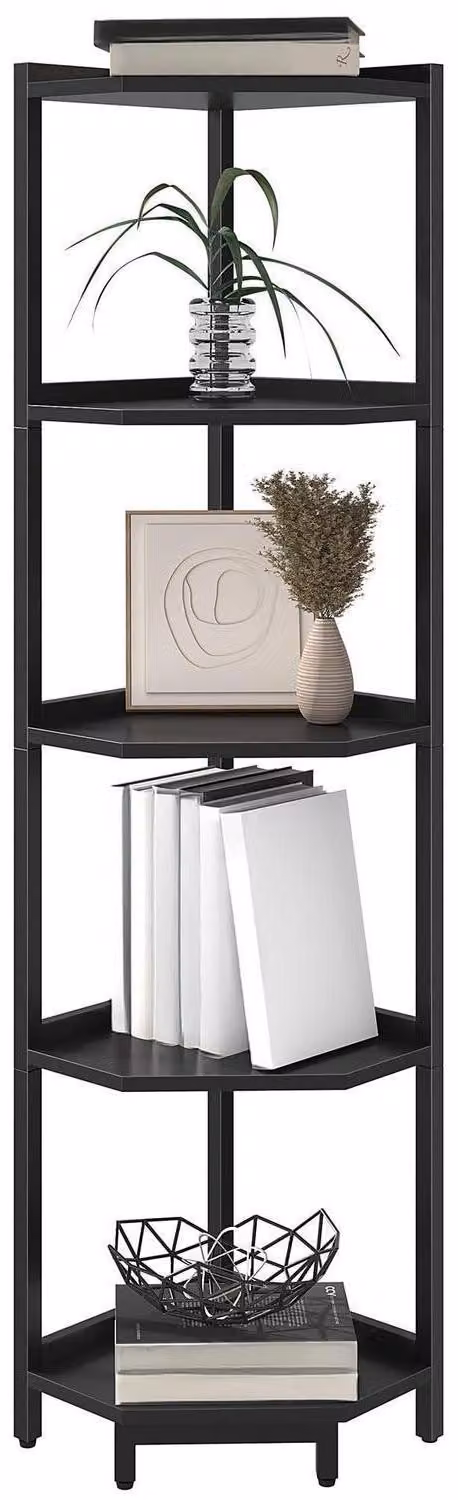 Libreria a scaffali a forma di "E", 5 ripiani, dimensioni 30 x 30 x 136 cm, colore nero