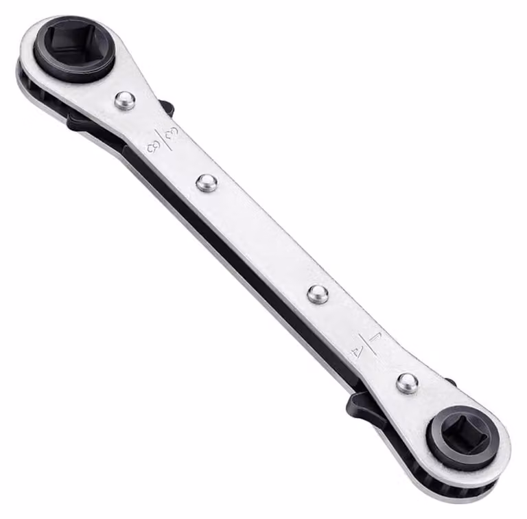 Chiave a bussola reversibile, con misure 3/16" e 5/16", nonché 1/4" e 3/8" per quadrati, adatta per la riparazione di impianti di climatizzazione