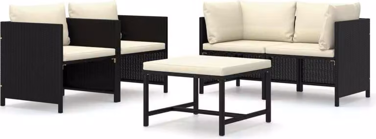 Set Divani da Giardino 5 pz con Cuscini in Polyrattan Nero