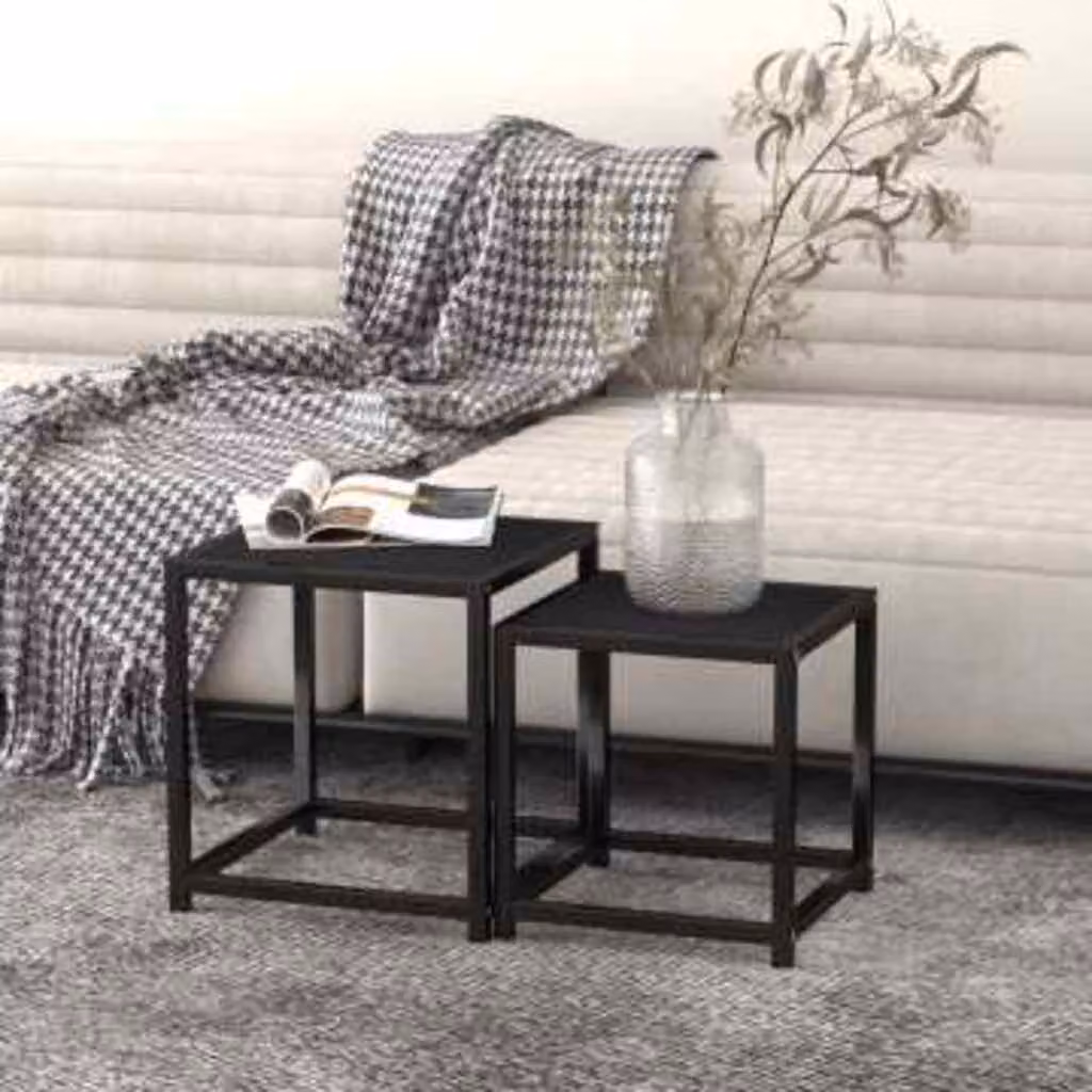 Set di 2 tavolini da soggiorno vidaXL in stile industriale, neri, in MDF e metallo