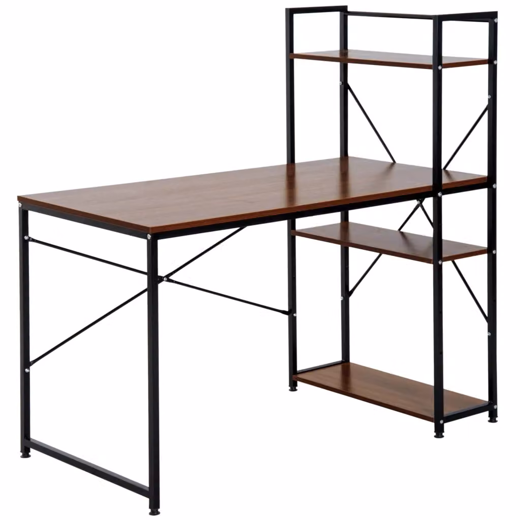 Scrivania angolare con libreria Xylo in legno e metallo, colore marrone e nero, L: 121 cm, P: 64 cm, H: 40 cm – 2