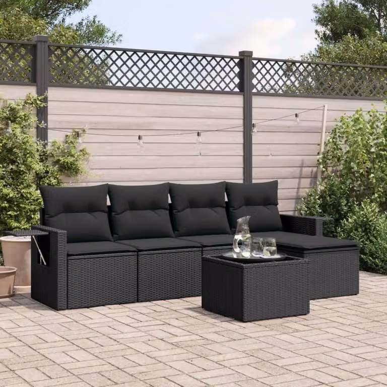 Maison Exclusive - Set Divano da Giardino 6 pz con Cuscini Nero in Polyrattan