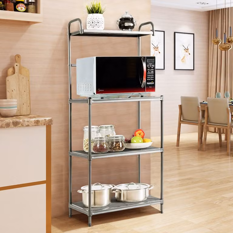 Carrello da cucina multiuso Costway con 4 livelli in metallo grigio opaco e ruote