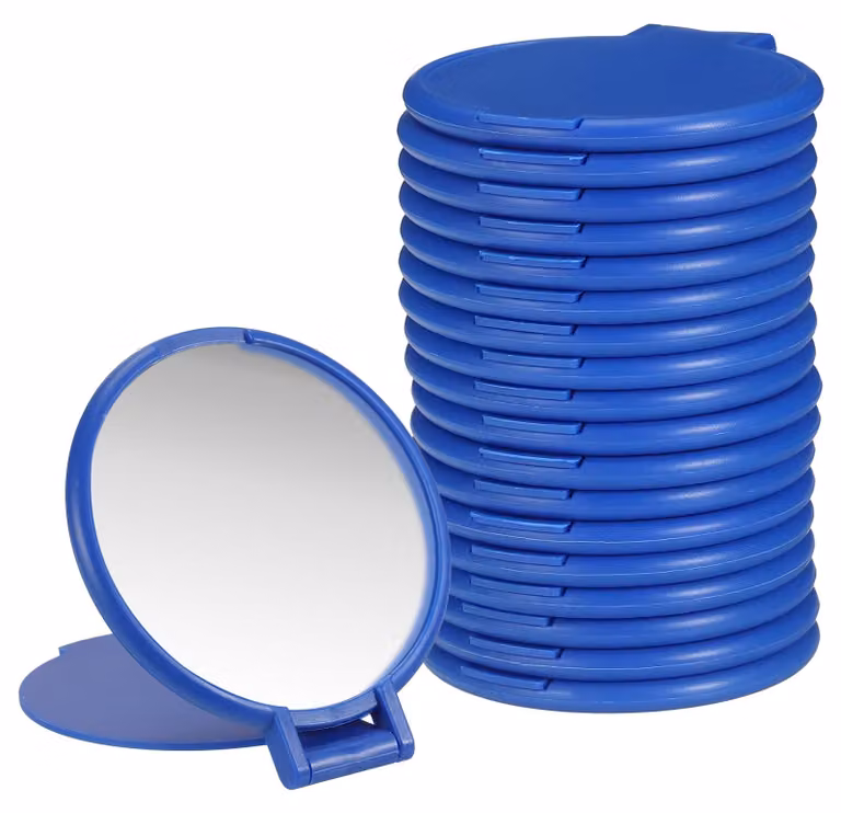 18 specchietti trucco pieghevoli, forma rotonda, colore blu scuro, diametro 5,5 cm