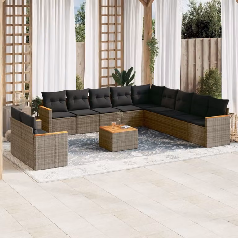 Maison Exclusive - Set divani da giardino 12 pezzi con cuscini grigio polyrattan