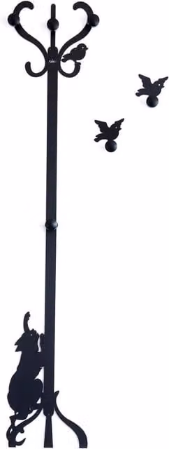 Appendiabiti da parete Romeo e gli uccellini di Arti E Mestieri in ferro nero opaco con pomelli in legno, L 30 cm x H 130 cm