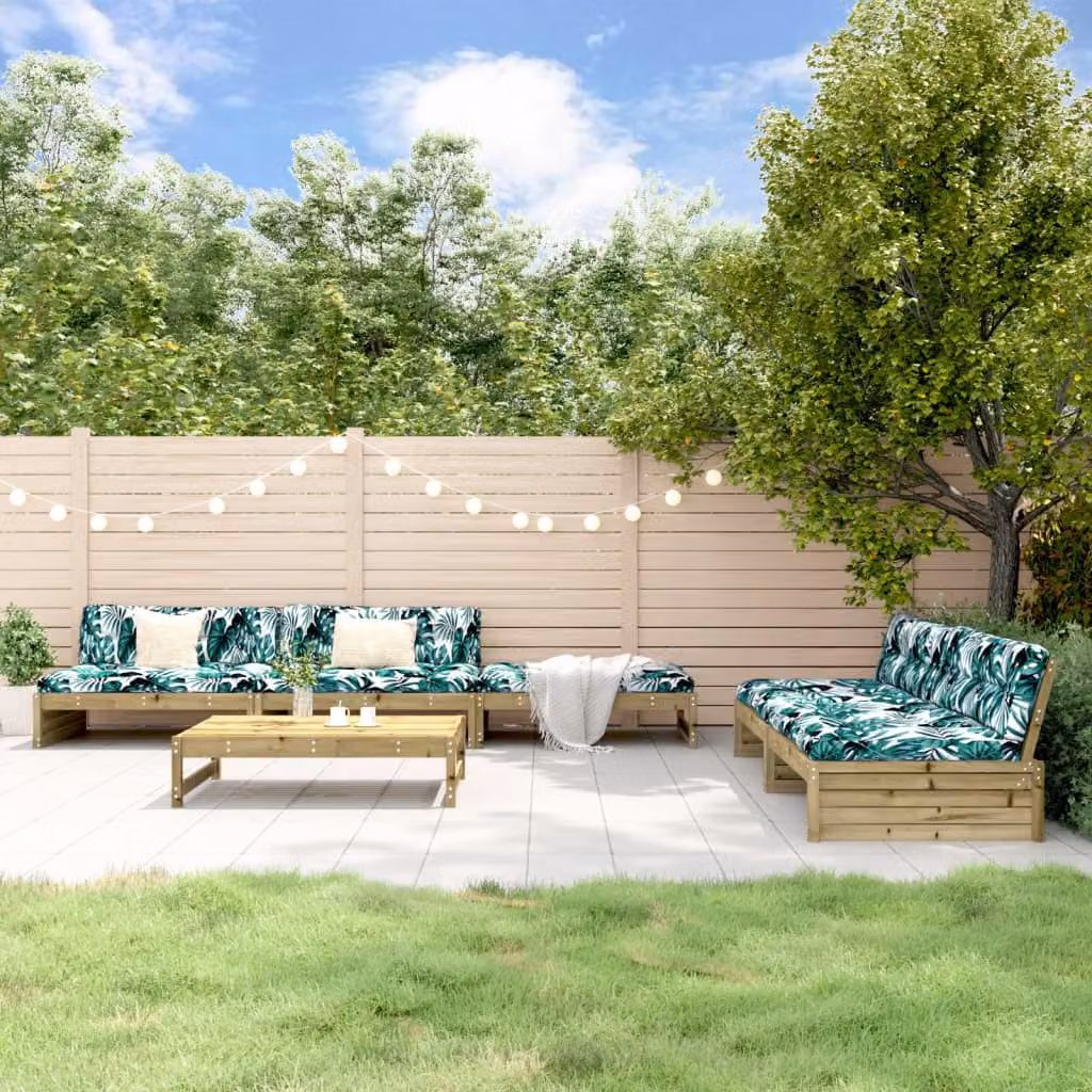 Set Divani da Giardino vidaXL 6 Pezzi in Legno di Pino Trattato con Cuscini e Tavolino, Colore Marrone e Multicolore, Design a L con Stile Rustico