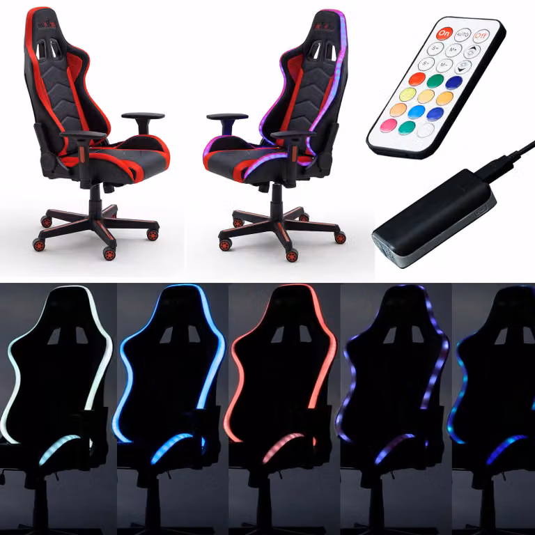 Sedia da gaming McRACING LED, poltrona da ufficio Racer, rosso e nero