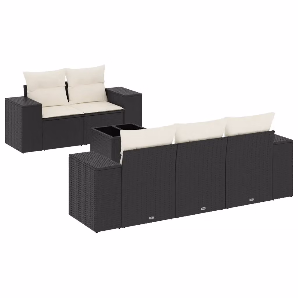 Set Divano da Giardino a L vidaXL 6 pz in Polyrattan Nero con Cuscini e Tavolino – 2