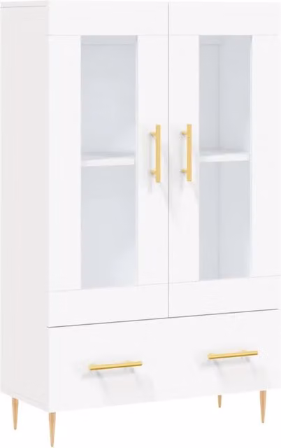 Mobile contenitore moderno con ante in vetro per cucina e soggiorno, bianco, H: 69,5 cm, L: 115 cm, P: 31 cm