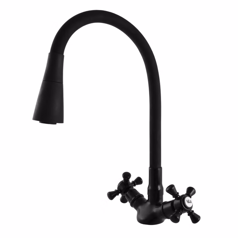 Slezák-RAV Miscelatore da appoggio con braccio flessibile e doccia MORAVA RETRO MK320/13CMAT Colore: nero opaco, Dimensione: 3/8''