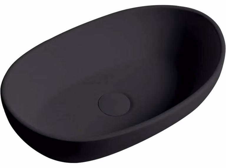 CERANO - Lavabo in marmo colato Persea - da appoggio - nero opaco - 50x32 cm