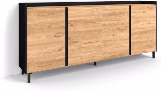 Credenza, Mobile, Cucina, 207x91x35 cm, 4 Porte, Design industriale, Rovere e nero