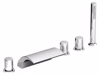Rubinetto per vasca da bagno, per il bordo della vasca, 5 fori Ravak WF 025.00CR con set doccia, cas