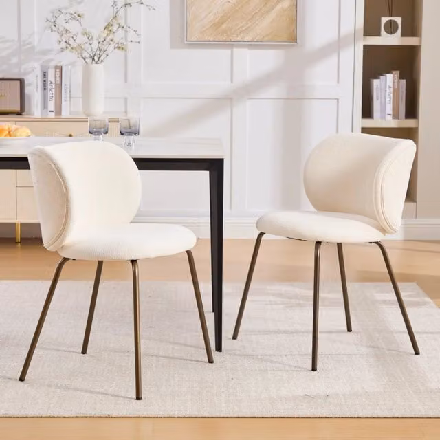 Set di 2 sedie da pranzo Zephmum in velluto beige con schienale curvo e gambe in metallo bronzo