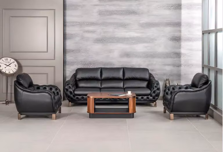 Büro Set Komplettbüro Schwarz 3-Sitzer Sofa Sessel 2tlg. mit Couchtisch