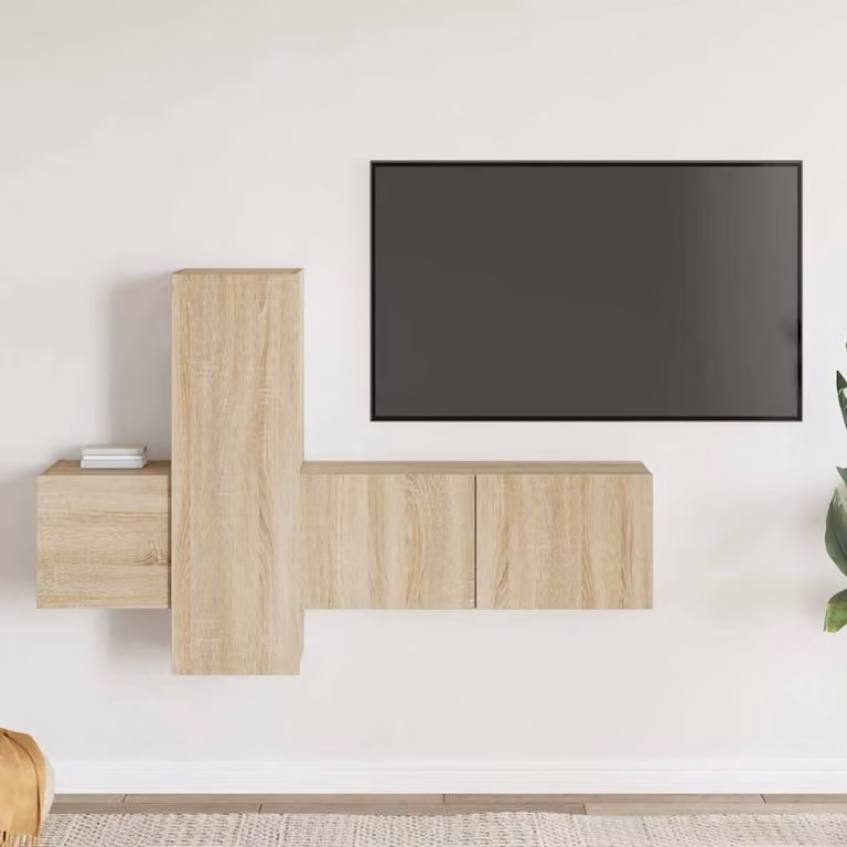 Set di mobili porta TV 3 pezzi vidaXL in legno multistrato color rovere sonoma beige e marrone per il tuo soggiorno