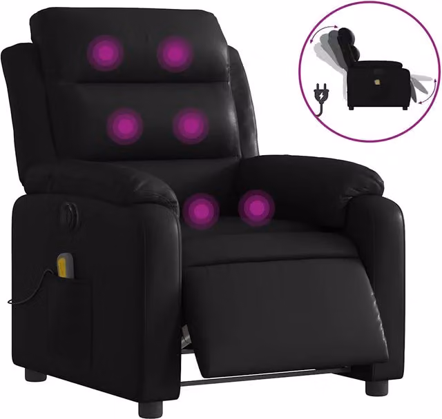 Poltrona Relax Reclinabile Elettrica in Similpelle Nera con Braccioli e Struttura in Metallo e Legno – 1