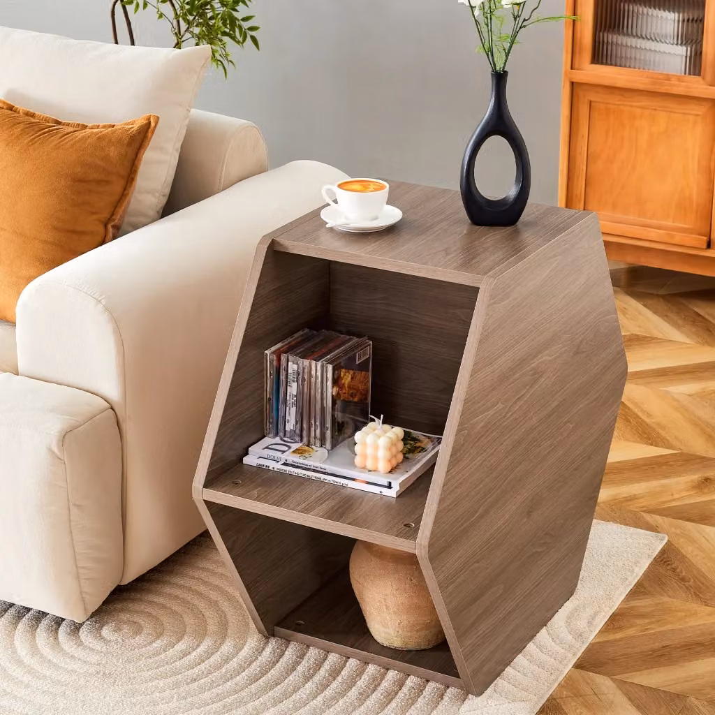 Tavolino da caffè esagonale REDOM marrone in MDF L: 79 cm, P: 69,4 cm, H: 40 cm – 2