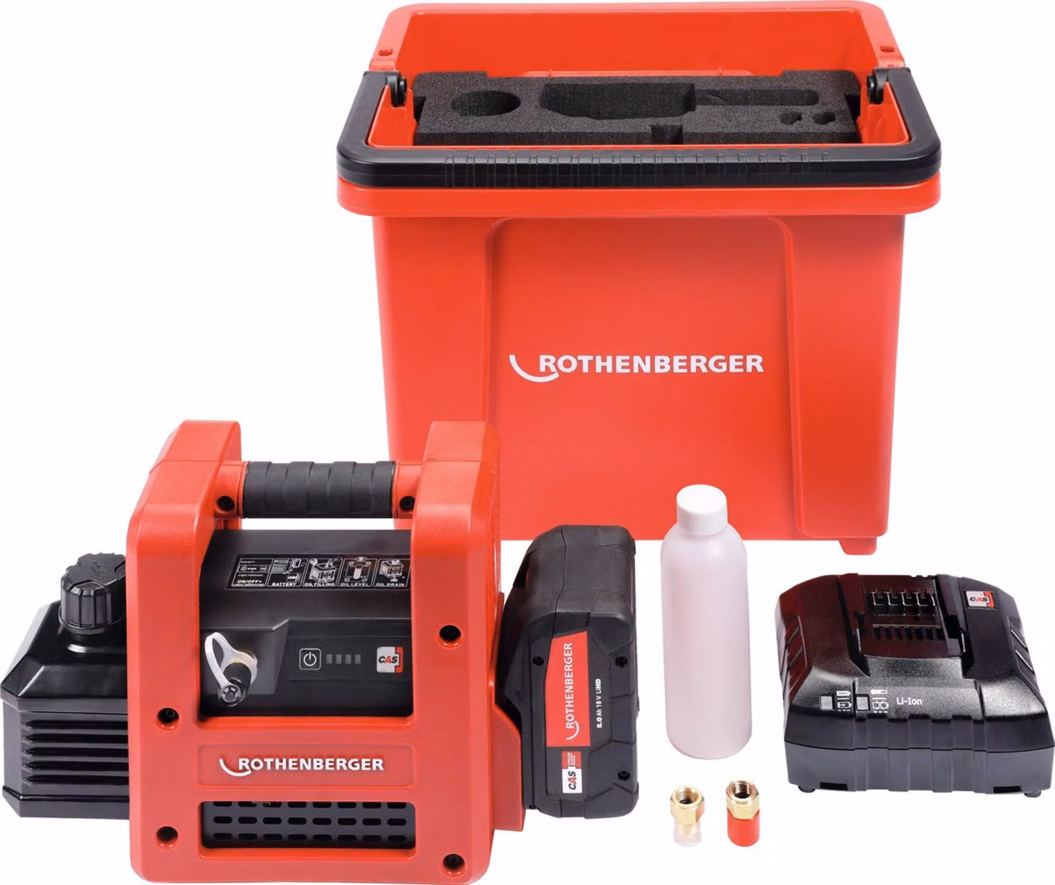 Pompa per vuoto a batteria Rothenberger a 2 stadi ROAIRVAC R32 2.0 incl. batteria + caricatore