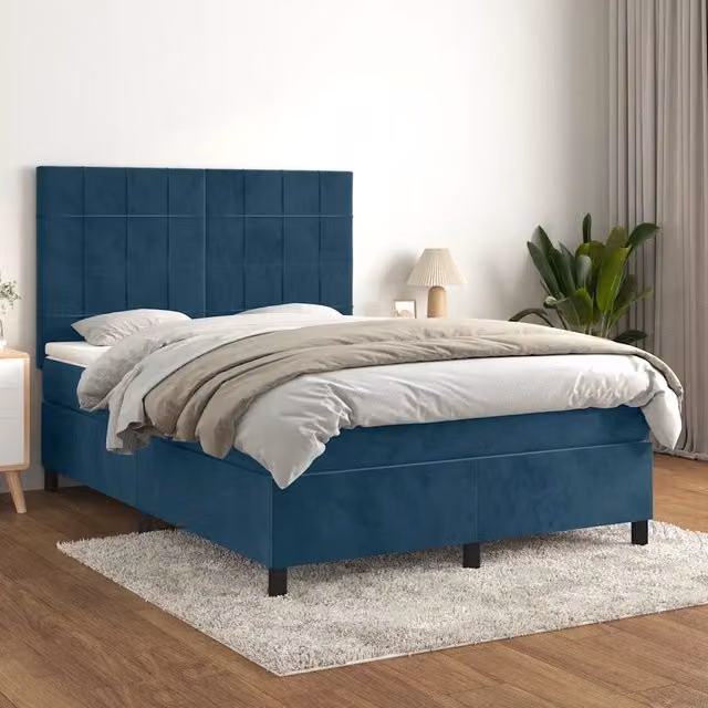 Letto Ibrido con Giroletto a Molle e Materasso vidaXL in Velluto Blu e Bianco L/P/H: 144 x 203 x 128 cm – 1