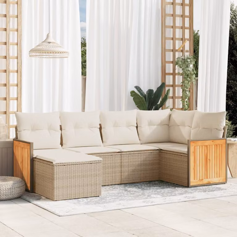 vidaXL Set Divano da Giardino a L 6 pz in Polyrattan Beige con Cuscini e Coperture Rimovibili