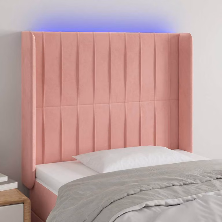 Testiera per letto vidaXL in velluto rosa con illuminazione LED e porta di ricarica USB, L 83 cm, P 16 cm, H 118-128 cm