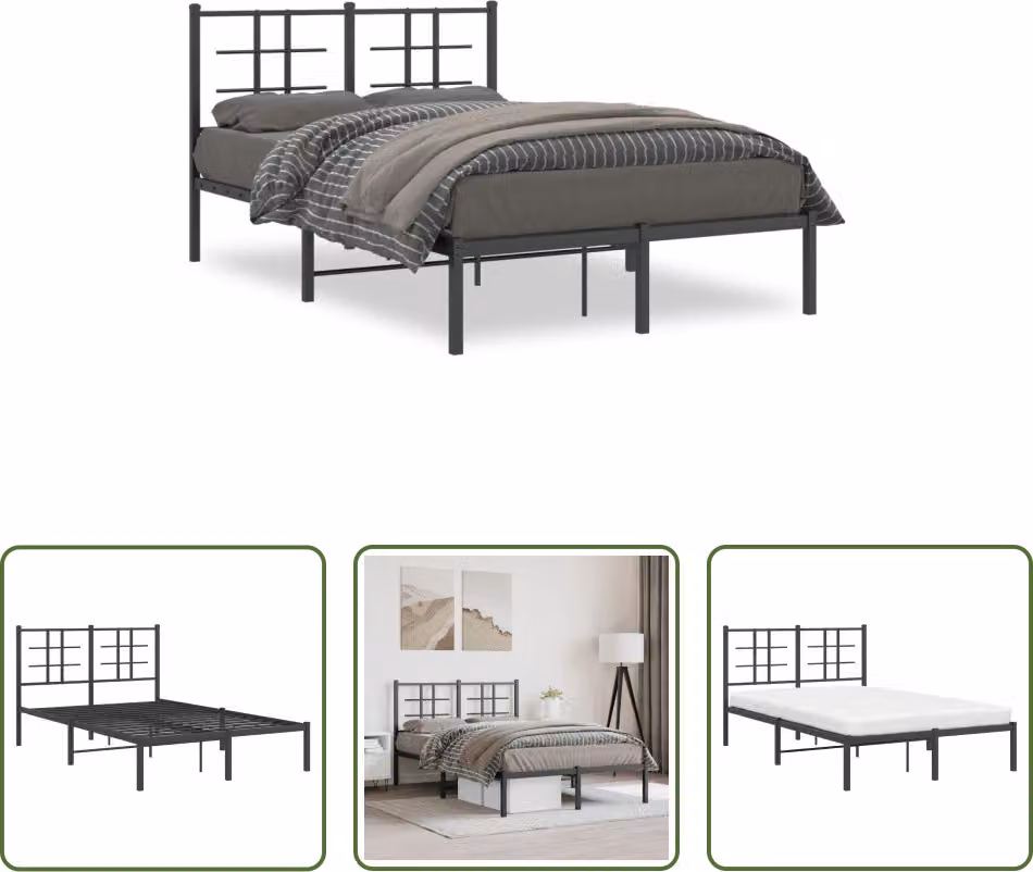 The Living Store Struttura letto con testiera in metallo nero 120x200 cm