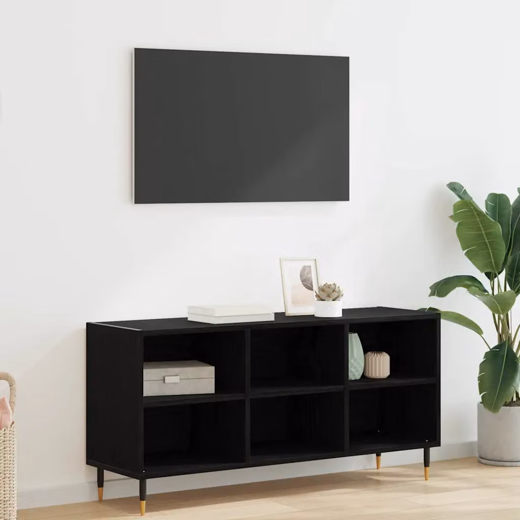 Mobile TV vidaXL moderno in legno e metallo nero L: 103,5 cm, P: 30 cm, H: 50 cm
