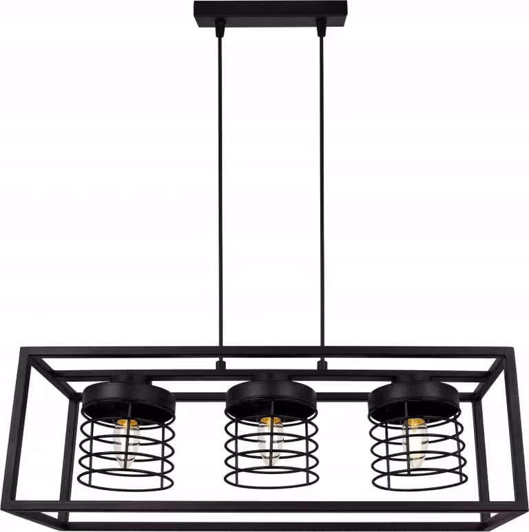 Lampada a sospensione Rasti Cage - Lampada da soffitto per soggiorno, camera da letto e sala da pranzo - Lampada a sospensione in metallo e vetro - E27 - Nero - 3 lampadine