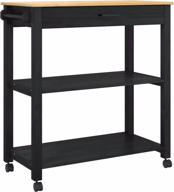 Carrello da cucina moderno MONZA nero con finitura opaca e legno di pino L 84 cm x P 40 cm x H 88,5 cm