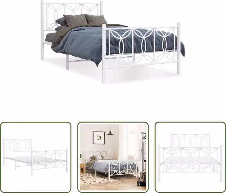 The Living Store Struttura letto con testiera e pediera in metallo bianco 100x200 cm