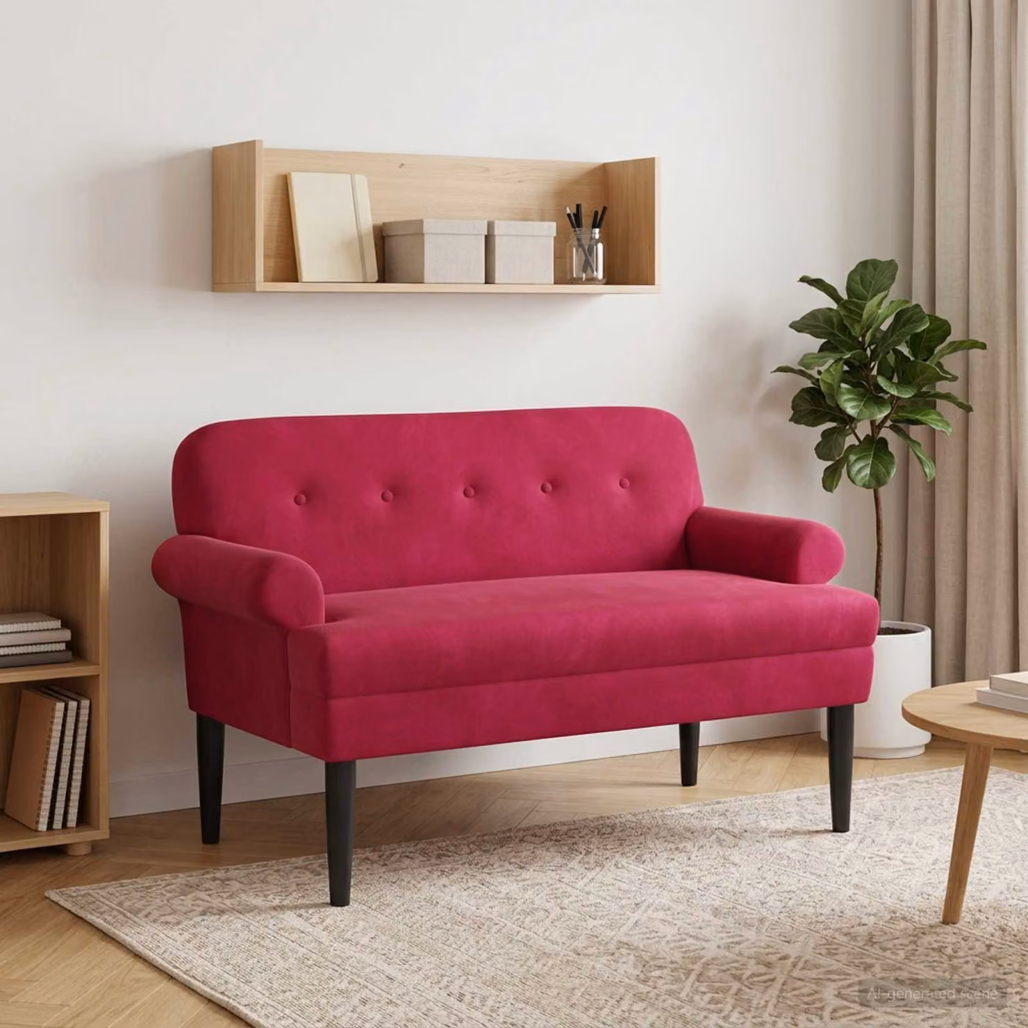 Loveseat vidaXL in velluto rosso con bottoni imbottiti e seduta in schiuma, L: 120 cm, P: 66 cm, H: 78 cm