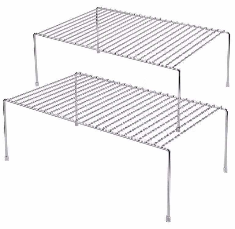 Organizzatore per scaffali di armadi da cucina, set da 2, in filo di metallo, 33 x 23,9 cm, cromato