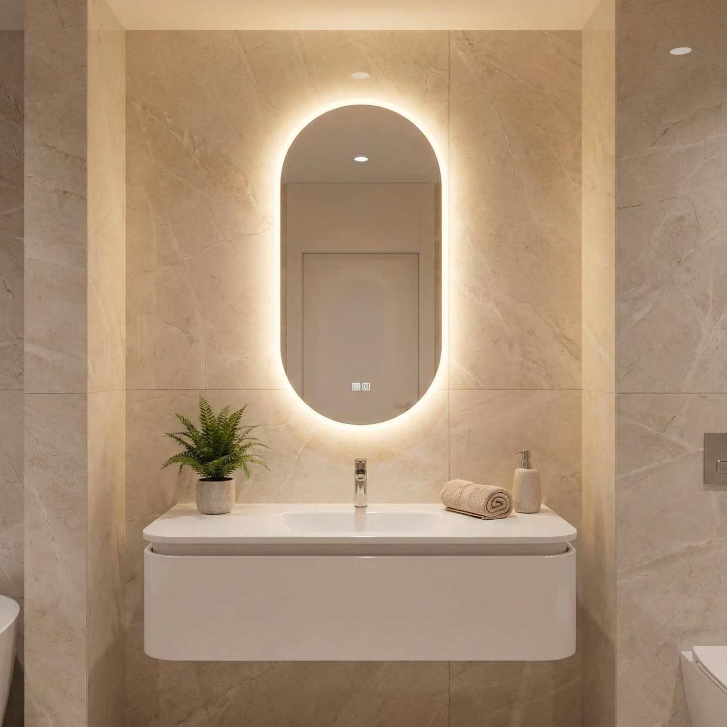 Specchio a LED ovale da parete, 50x90 cm, con funzione antiappannamento e 2 modalità di illuminazione