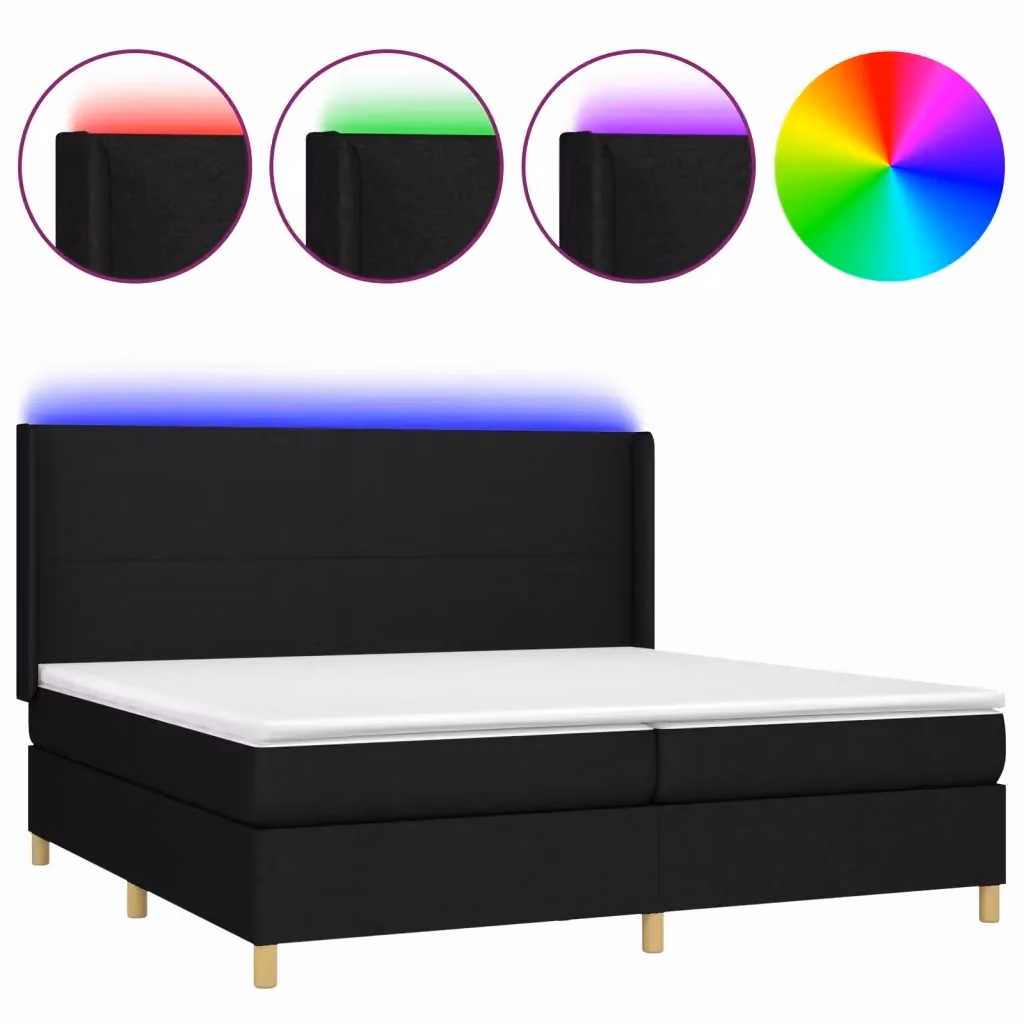 Letto a Molle Moderno vidaXL con Illuminazione LED e Porte USB in Tessuto Nero, L/P: 200 x 200 cm – 2