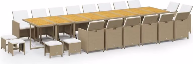 Set da Pranzo per Giardino 21pz con Cuscini in Polyrattan Beige