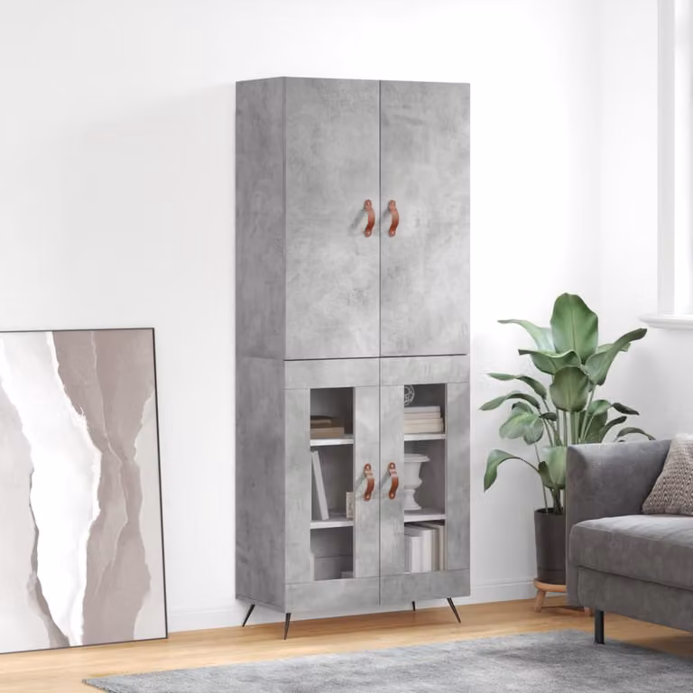 Credenza moderna vidaXL in legno e metallo Grigio, L: 69,5 cm, P: 34,0 cm, H: 180,0 cm