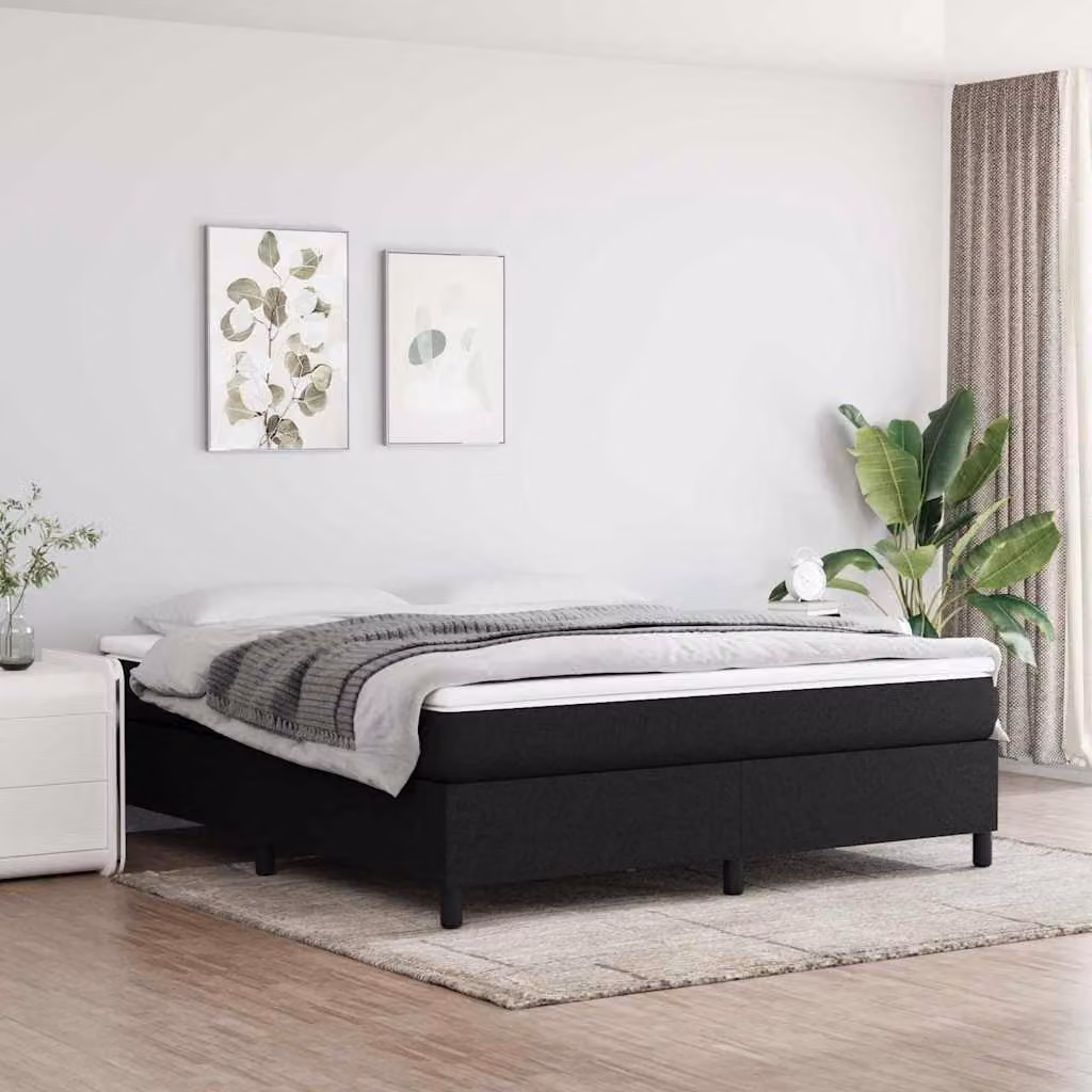 vidaXL Letto Ibrido con Giroletto a Molle e Materasso in Tessuto Nero e Bianco L: 180 cm, P: 200 cm, H: 35 cm