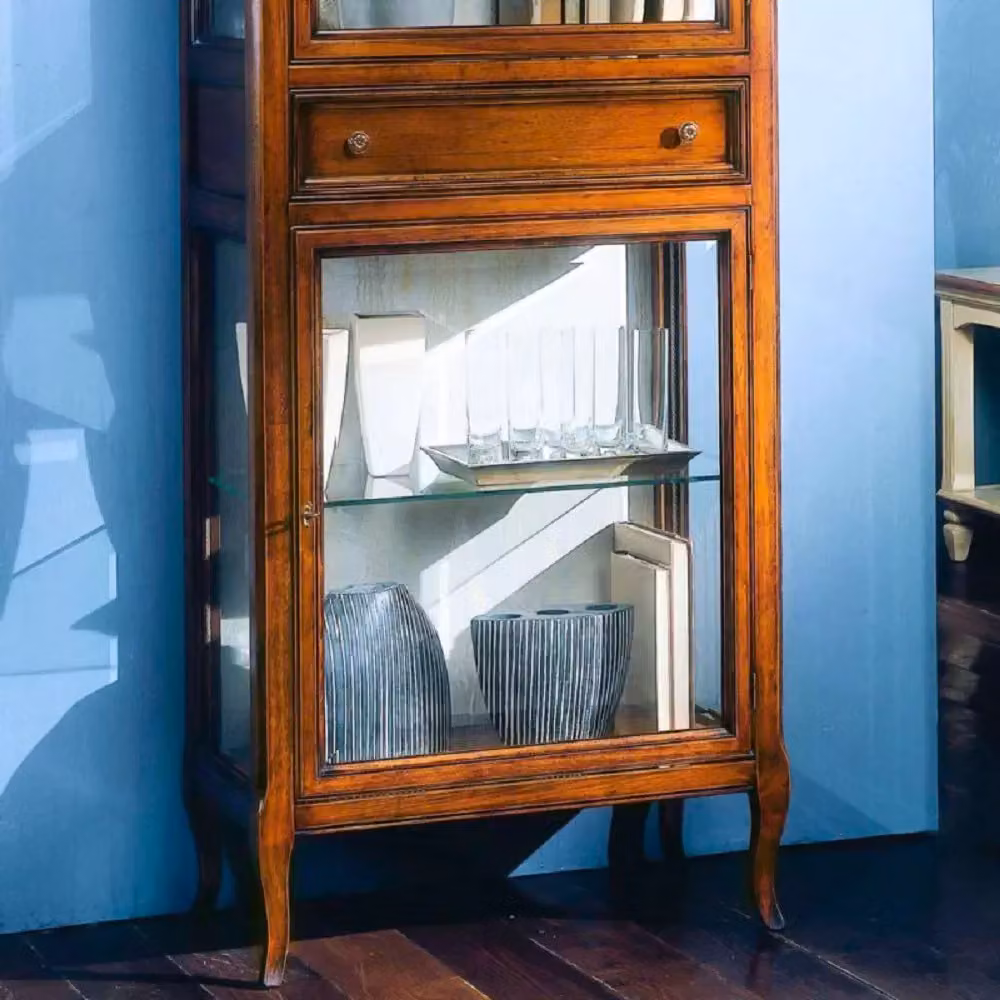 Vetrina classica in legno con 2 porte in vetro e 1 cassetto Mobili 2G finitura bassano L: 70 cm, P: 40 cm, H: 175 cm – 3
